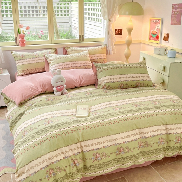 91家纺网 家纺一手货源 找家纺 玉海棠 2024新款AB版软糯针织棉印花四件套 复苏-