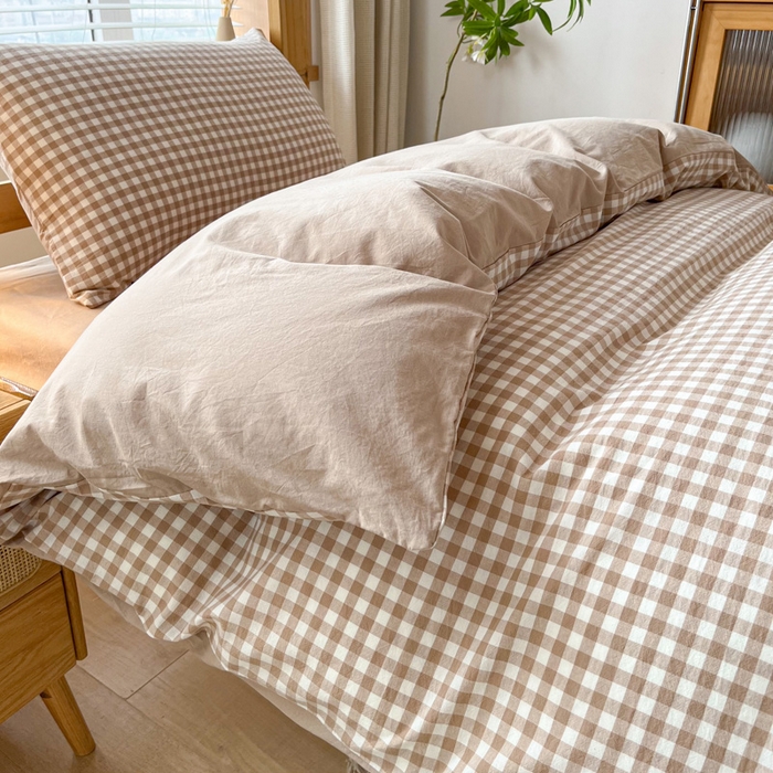 91家纺网 家纺一手货源 找家纺 吉象 2025新款水洗棉学生三件套 咖小格