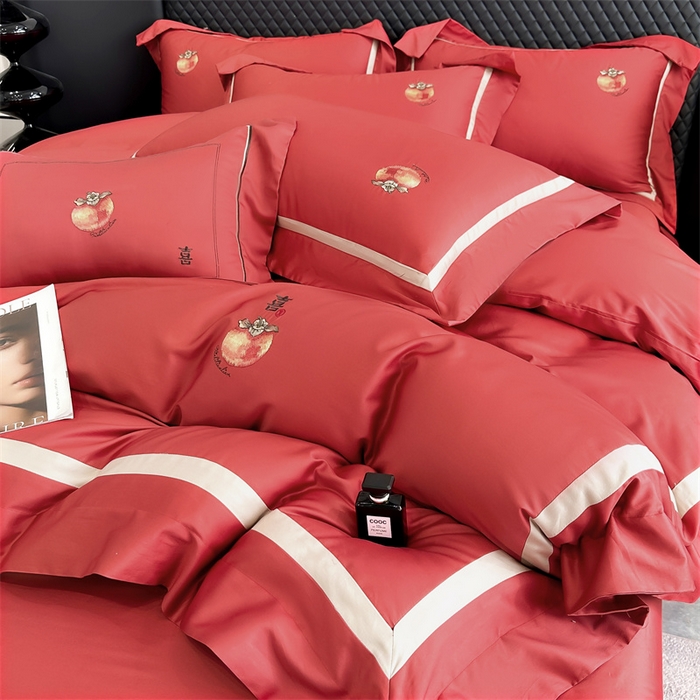 91家纺网 家纺一手货源 找家纺 美娘阁2025新款双股长绒棉居家款四件套 好柿连连-酒红