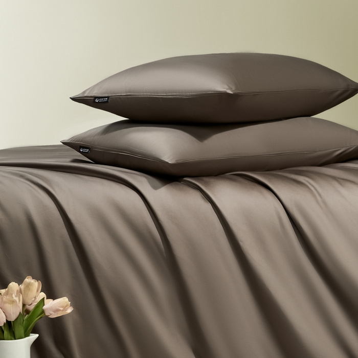 91家纺网 家纺一手货源 找家纺 安莱生活 2024新款100s全棉贡缎四件套 咖啡