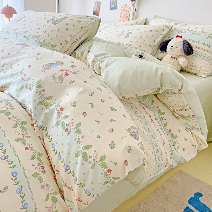 91家纺网 家纺一手货源 找家纺 西引力 2024新款全棉印花单被套 草莓小兔