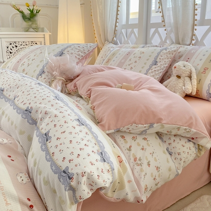 91家纺网 家纺一手货源 找家纺 芷凡家纺 2024新款水洗泡泡棉四件套 萌兔嘟