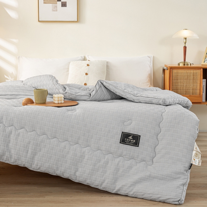 91家纺网 家纺一手货源 找家纺 居易简 2025秋冬新款直播华夫格大豆被冬被立体包边订棉工艺水洗棉大豆被 流光灰