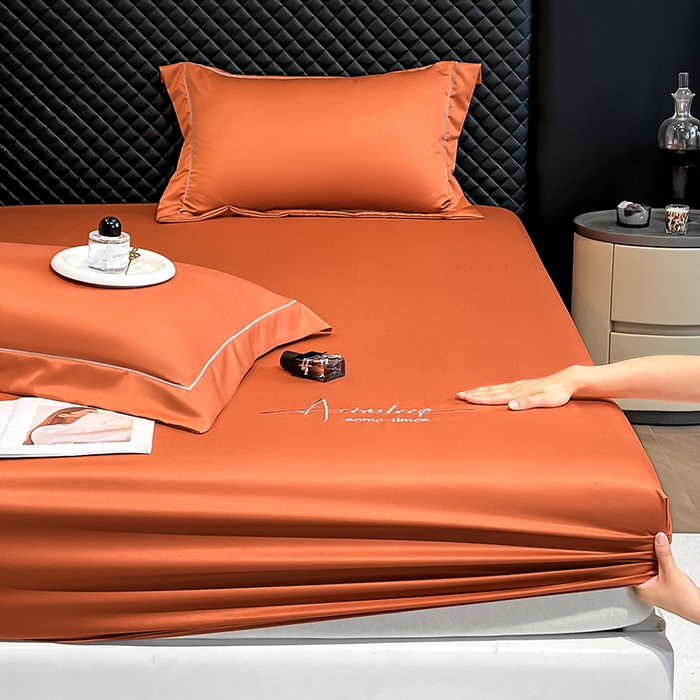 91家纺网 家纺一手货源 找家纺 露梦家纺 2025新款A类水洗原棉刺绣款床笠-星辰系列（提供买家秀） 星辰-桔色