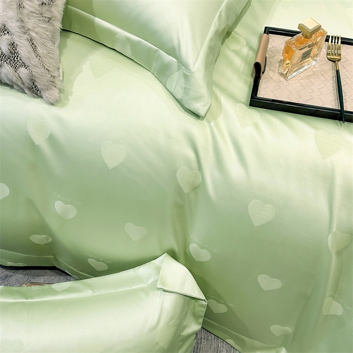 91家纺网 家纺一手货源 找家纺 2025新款双股长绒棉居家款提花系列四件套 心动-牛油果绿