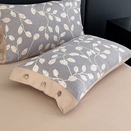 艾迪尚家纺 2025新款柔丝茸磨毛印花纽扣款单枕套 碧秋