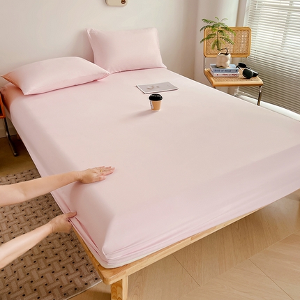 贝拉梦家纺 2024新款超柔水洗棉纯色简约单品床笠枕套 桃夭