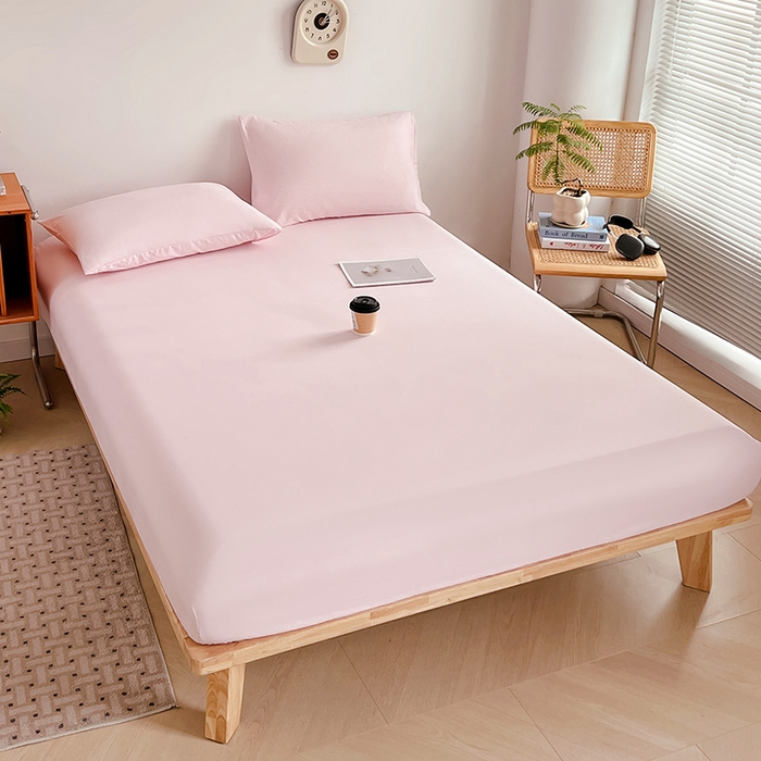 91家纺网 家纺一手货源 找家纺 贝拉梦家纺 2024新款超柔水洗棉纯色简约单品床笠枕套 桃夭