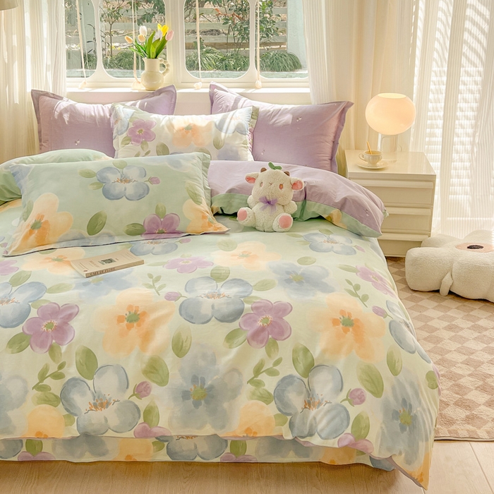 91家纺网 家纺一手货源 找家纺 绵庭家纺 2024新款全棉印花套件系列四件套 晴空初妍