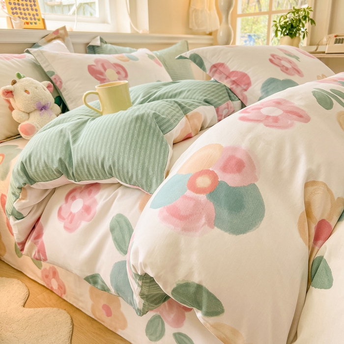 91家纺网 家纺一手货源 找家纺 绵庭家纺 2024新款全棉印花套件系列四件套 思柔