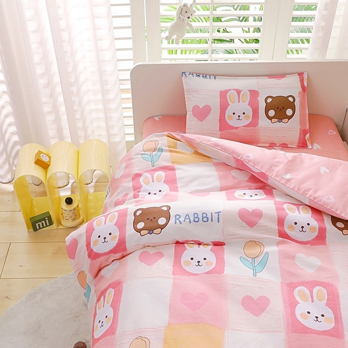 91家纺网 家纺一手货源 找家纺 鱼宝 2025新款全棉幼儿园套件 奶油兔