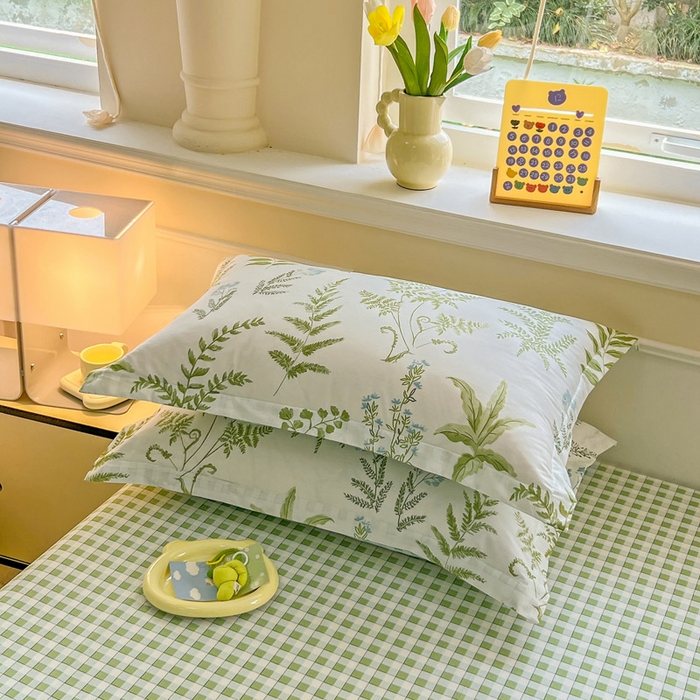 91家纺网 家纺一手货源 找家纺 绵庭家纺 2024新款全棉印花套件系列四件套 半夏之叶