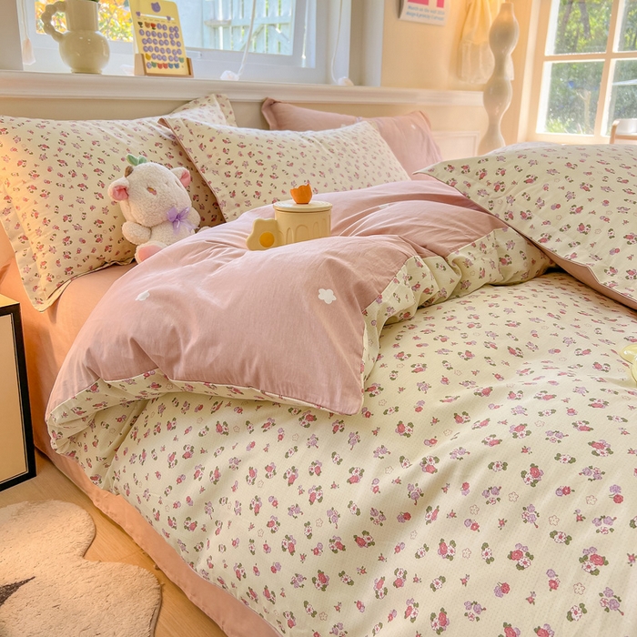 91家纺网 家纺一手货源 找家纺 绵庭家纺 2024新款全棉印花套件系列四件套 细微语