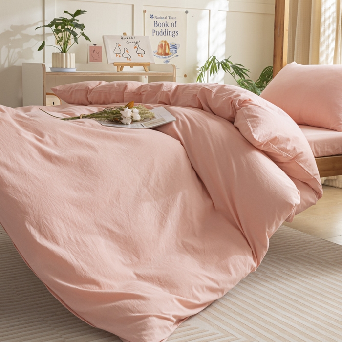 91家纺网 家纺一手货源 找家纺 2025新款全棉水洗棉被套纯棉单双人宿舍学生-可配3件套 粉青年