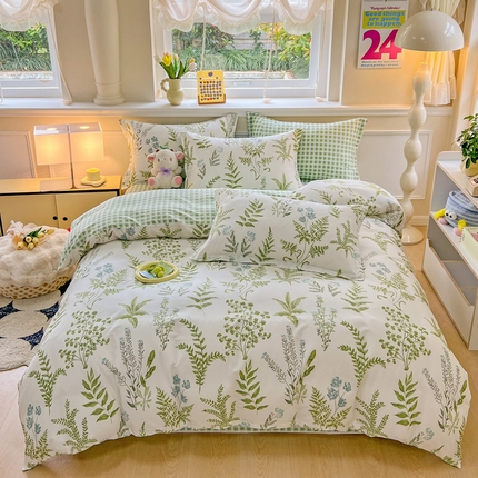 绵庭家纺 2024新款全棉印花套件系列四件套 半夏之叶