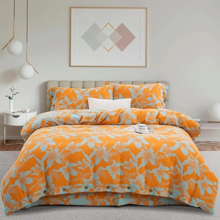 91家纺网 家纺一手货源 找家纺 双层纱家居 2024新款大花系列四件套 花漫橘黄