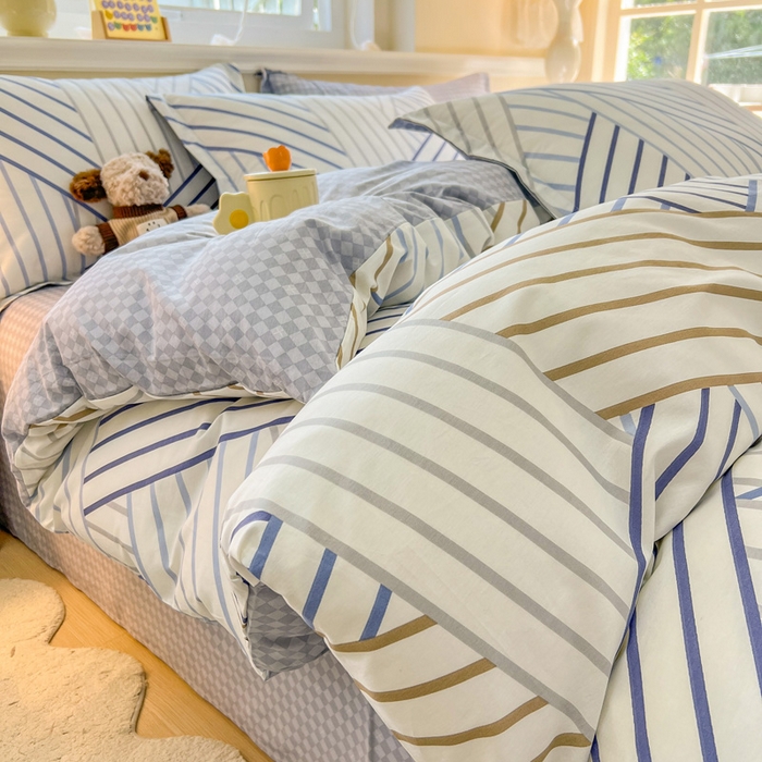 91家纺网 家纺一手货源 找家纺 绵庭家纺 2024新款全棉印花套件系列四件套 交织