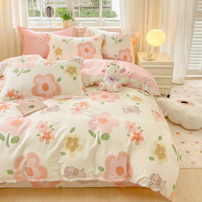 91家纺网 家纺一手货源 找家纺 绵庭家纺 2024新款全棉印花套件系列四件套 夏瑾 桔