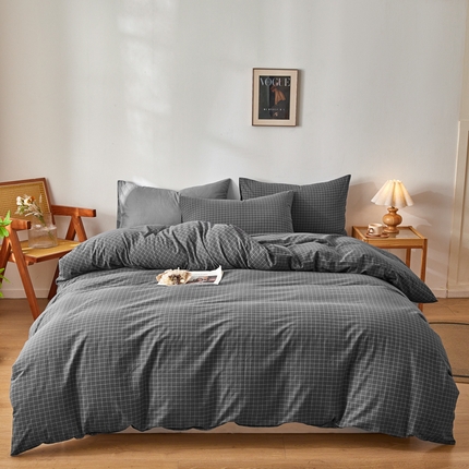 2025新款全棉色织水洗棉四件套被套三件套系列 灰小方格