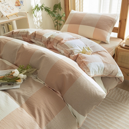 91家纺网 家纺一手货源 找家纺 2025新款全棉水洗棉被套纯棉单双人宿舍学生-可配3件套 粉大格