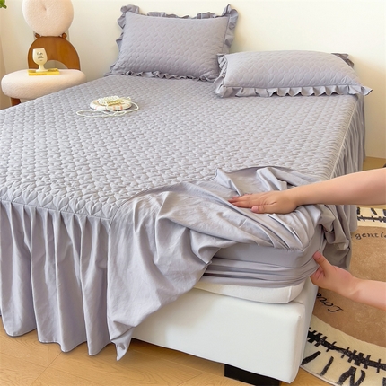 屹成家纺 2024新款水洗棉床笠款床裙花语系列 浅灰