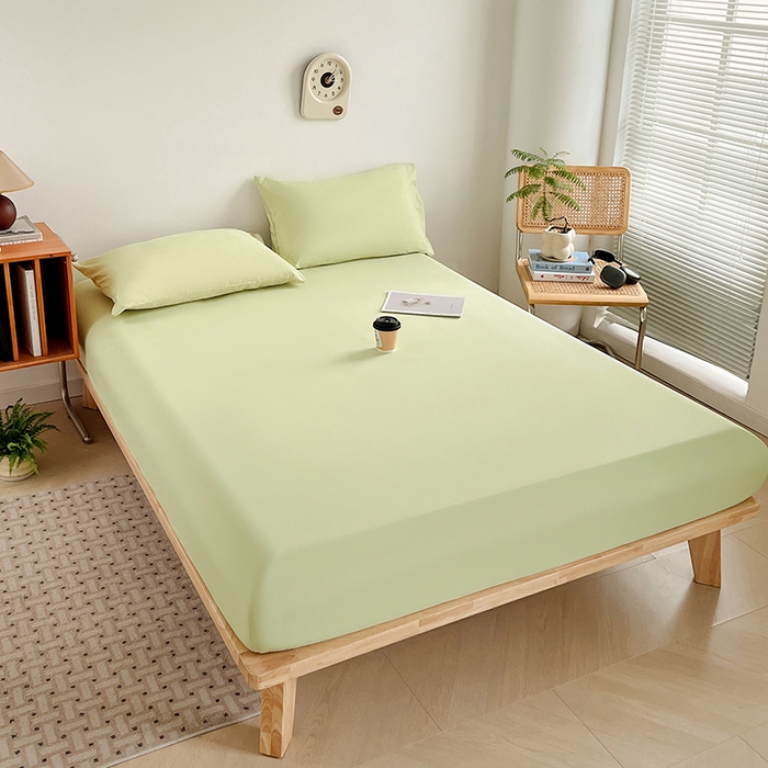 91家纺网 家纺一手货源 找家纺 贝拉梦家纺 2024新款超柔水洗棉纯色简约单品床笠枕套 香草冰激凌