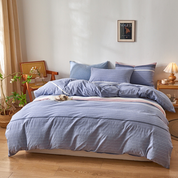 91家纺网 家纺一手货源 找家纺 2025新款全棉色织水洗棉四件套被套三件套系列 格林兰