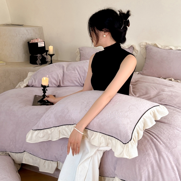 91家纺网 家纺一手货源 找家纺 左视觉 韩系奶油风绒套件拍摄样片