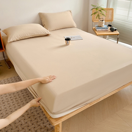 贝拉梦家纺 2024新款超柔水洗棉纯色简约单品床笠枕套 可可蛋奶