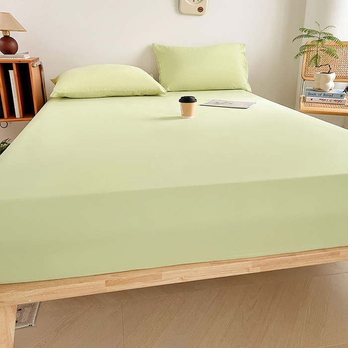 91家纺网 家纺一手货源 找家纺 贝拉梦家纺 2024新款超柔水洗棉纯色简约单品床笠枕套 香草冰激凌