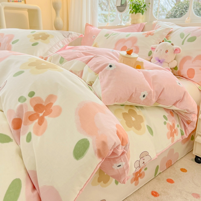 91家纺网 家纺一手货源 找家纺 绵庭家纺 2024新款全棉印花套件系列四件套 夏瑾 桔