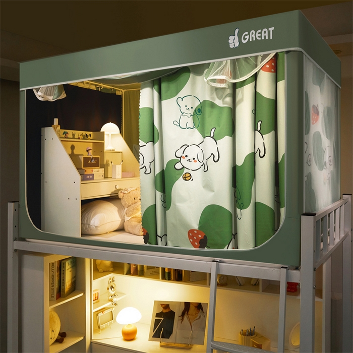 91家纺网 家纺一手货源 找家纺 迪凡保罗蚊帐 2025新款2415纳米环保加厚强遮光小清新学生蚊帐（自带靠墙帘） 欢乐小狗