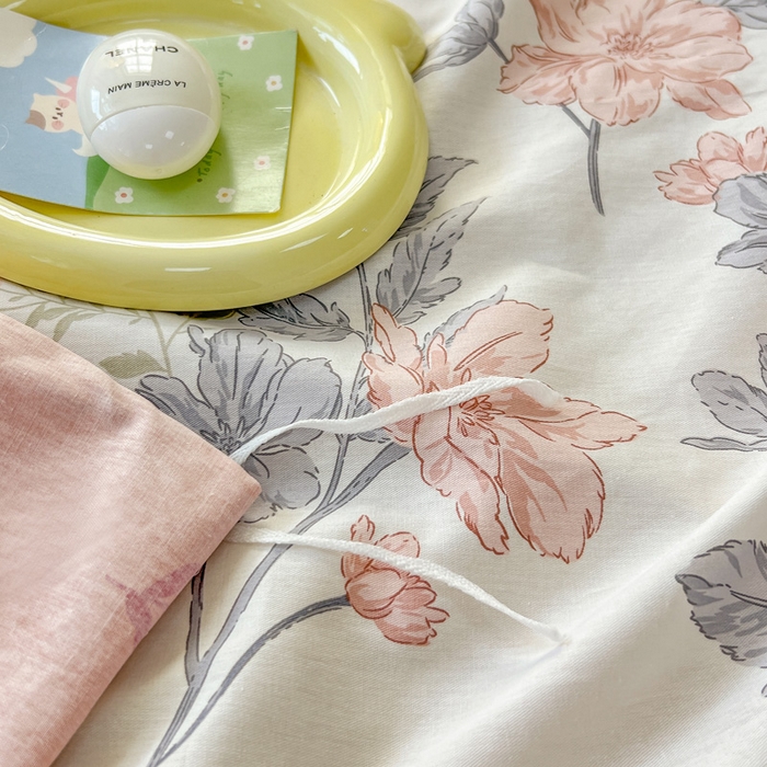 91家纺网 家纺一手货源 找家纺 绵庭家纺 2024新款全棉印花套件系列四件套 落川花海