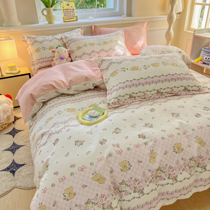 91家纺网 家纺一手货源 找家纺 绵庭家纺 2024新款全棉印花套件系列四件套 考拉粉忆