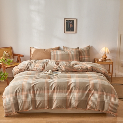 2025新款全棉色织水洗棉四件套被套三件套系列 错格咖