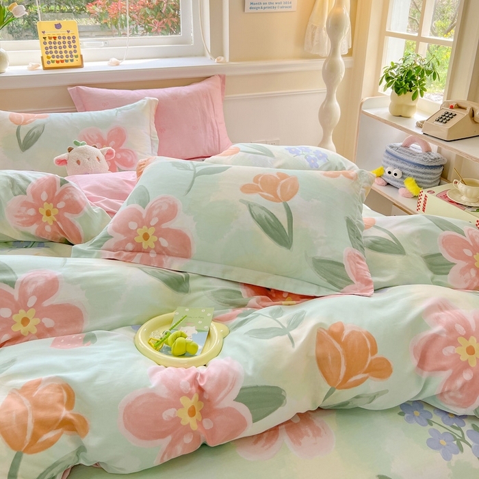 91家纺网 家纺一手货源 找家纺 绵庭家纺 2024新款全棉印花套件系列四件套 翩翩花语