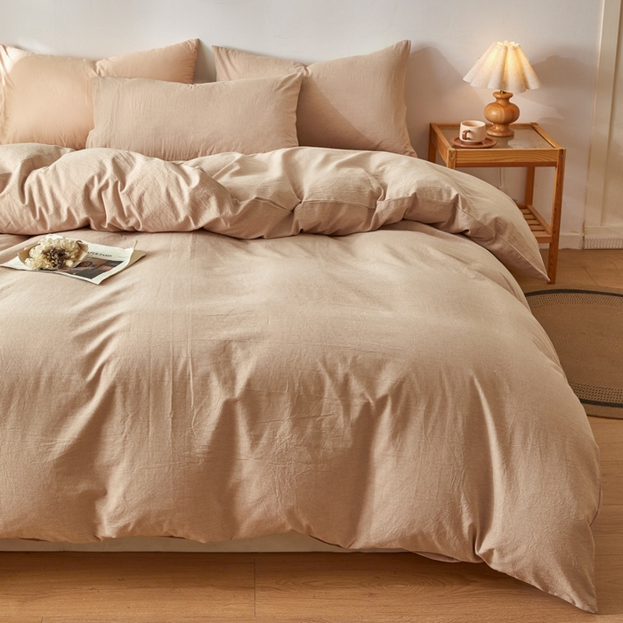 91家纺网 家纺一手货源 找家纺 2025新款全棉色织水洗棉四件套被套三件套系列 咖青年