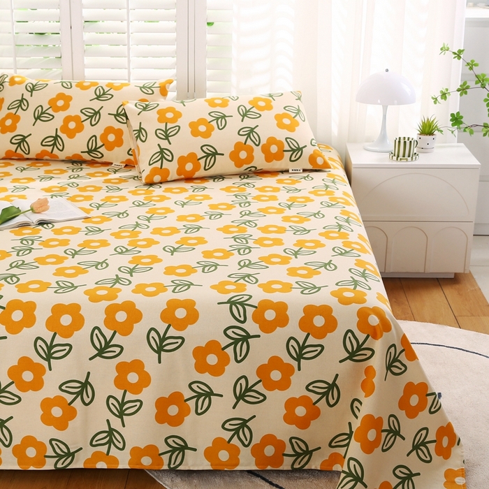 91家纺网 家纺一手货源 找家纺 伊而梦蚊帐 2025新款原棉老粗布床单系列 花知晓-黄