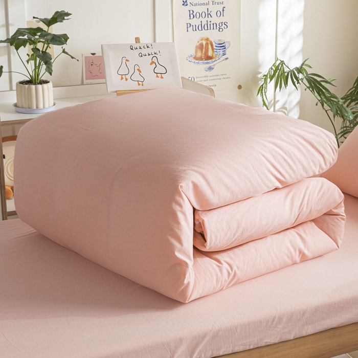 91家纺网 家纺一手货源 找家纺 2025新款全棉水洗棉被套纯棉单双人宿舍学生-可配3件套 粉青年