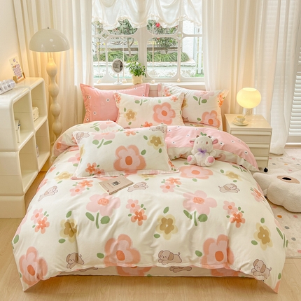 绵庭家纺 2024新款全棉印花套件系列四件套 夏瑾 桔