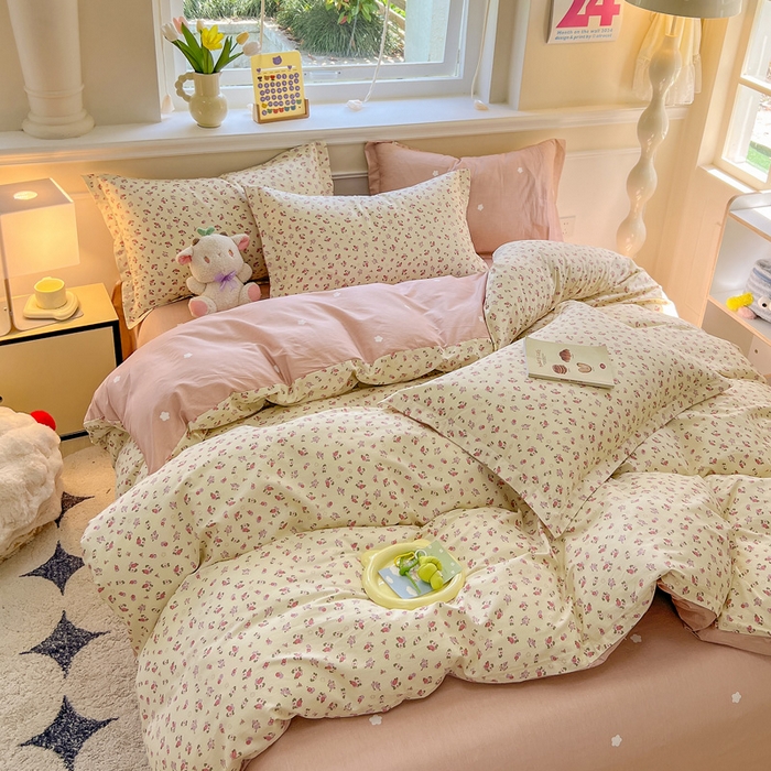 91家纺网 家纺一手货源 找家纺 绵庭家纺 2024新款全棉印花套件系列四件套 细微语