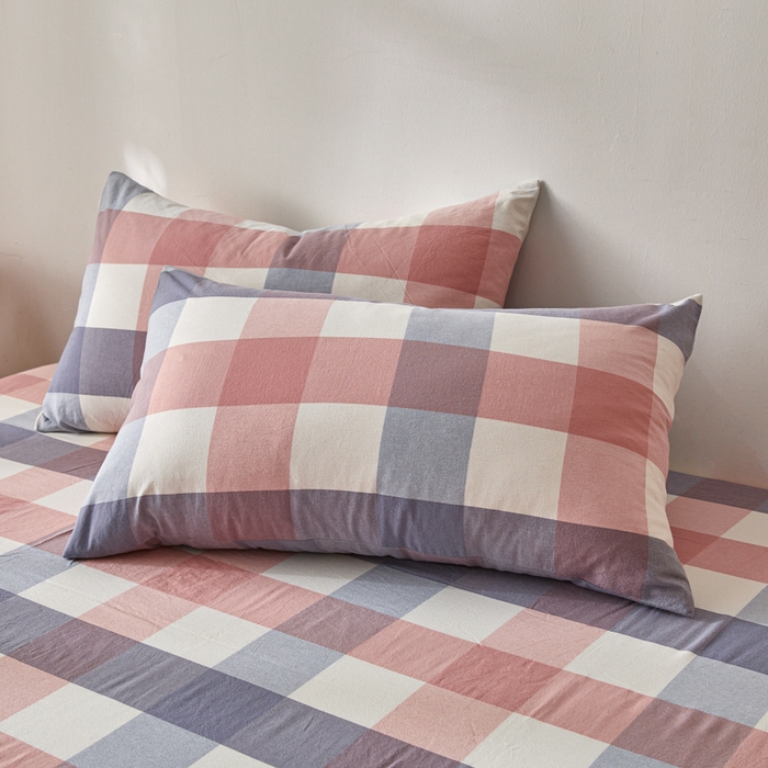 91家纺网 家纺一手货源 找家纺 2025新款全棉色织水洗棉四件套被套三件套系列 英伦粉