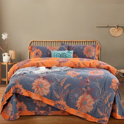 91家纺网 家纺一手货源 找家纺 双层纱家居 2024新款大花系列四件套 格林纳达深蓝