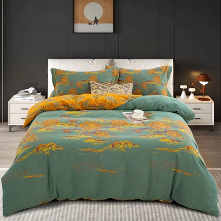 91家纺网 家纺一手货源 找家纺 双层纱家居 2024新款大版花型四件套-游园清梦 游园清梦-绿