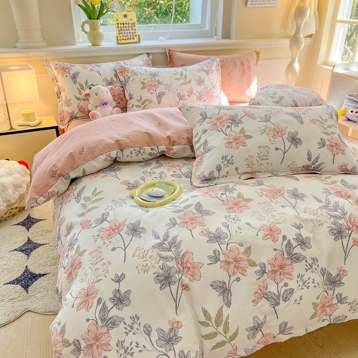 91家纺网 家纺一手货源 找家纺 绵庭家纺 2024新款全棉印花套件系列四件套 落川花海