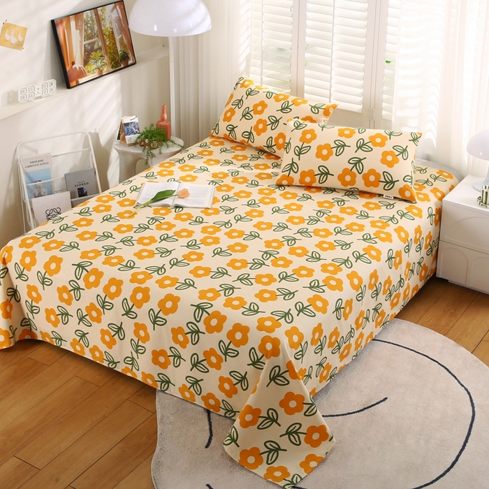 91家纺网 家纺一手货源 找家纺 伊而梦蚊帐 2025新款原棉老粗布床单系列 花知晓-黄