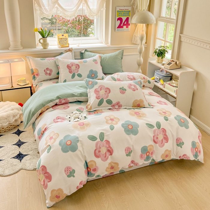 91家纺网 家纺一手货源 找家纺 绵庭家纺 2024新款全棉印花套件系列四件套 思柔