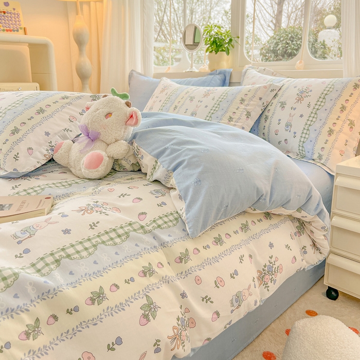 91家纺网 家纺一手货源 找家纺 绵庭家纺 2024新款全棉印花套件系列四件套 可芮朵