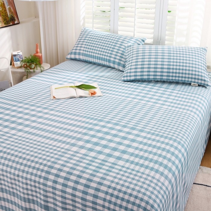 91家纺网 家纺一手货源 找家纺 伊而梦蚊帐 2025新款原棉老粗布床单系列 格梦-蓝