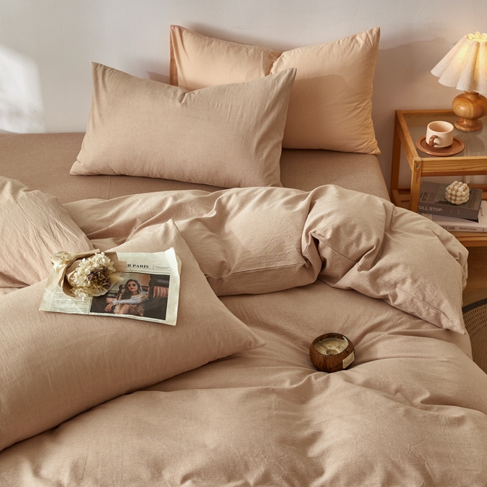 91家纺网 家纺一手货源 找家纺 2025新款全棉色织水洗棉四件套被套三件套系列 咖青年